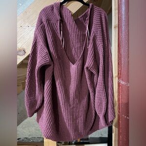 Women's V-Neck Knit off the shoulder Sweater - Purple